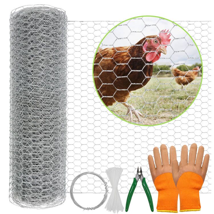 16.9 In × 32.8 Ft Chicken Wire, Chicken Wire Fence, Chicken Coop Accessories, 0.6 Inch Hexagonal Galvanized Wire Mesh for Rabbit Garden, Protecting Chicken Feeder Waterer