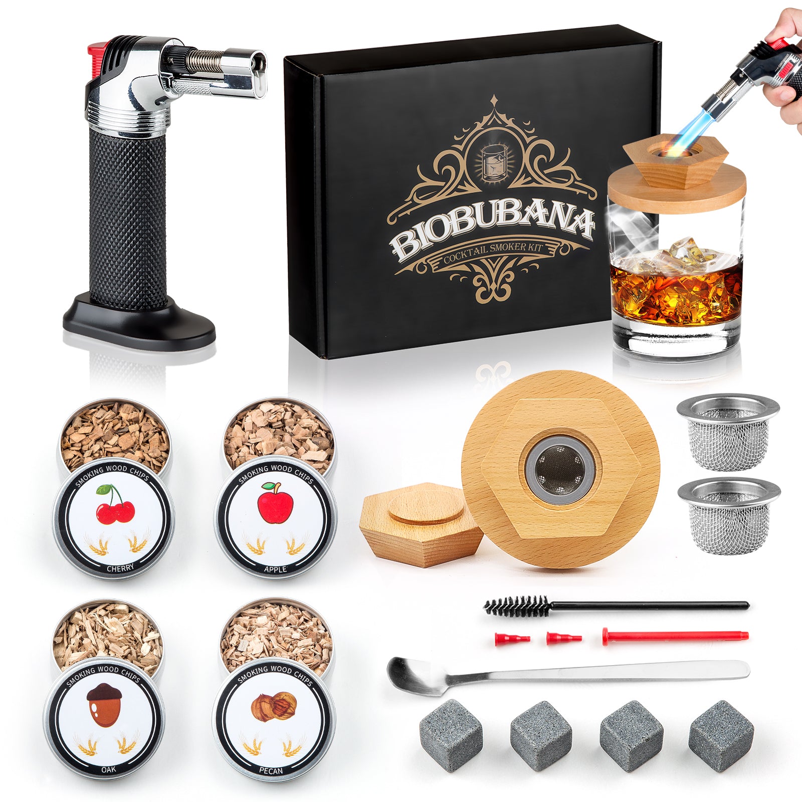 Cocktail Smoker Kit with Torch, whiskey smoker kit with 4 Flavors Wood –  biobubana